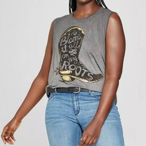 Friends In Low Places Lyric Tank Top “Blame It All On My Roots” size L Large